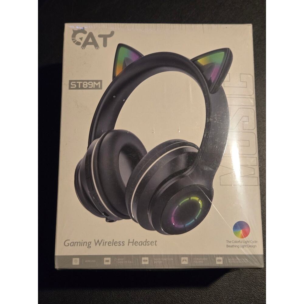 CAT ST89M Wireless Gaming Headset RGB Cat Ear Over-Ear Bluetooth Black SEALED
